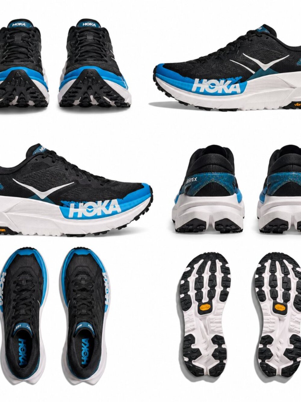 HOKA Mafate X Black Blue Vibram Trail Running Shoes - Picture 2 of 16
